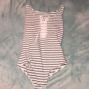 white striped body suit